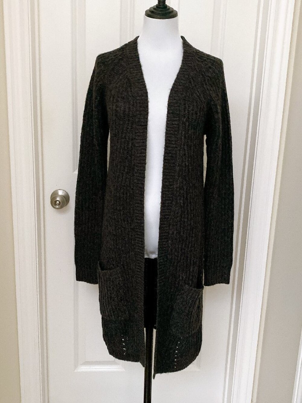 NWT Dark Grey ONLY Knitted Longline Open Front Cardigan